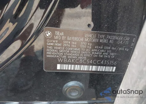 2012 BMW 750Li xDrive из США, поврежденный, VIN WBAKC8C54CC435156